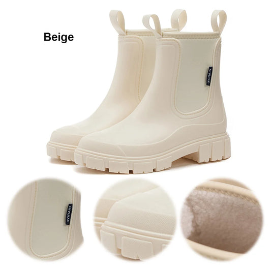 Women's Rainboots Waterproof Wellington Boots with Plush Lining Ankle Rain Shoes Anti-Slipping Outdoor Work Shoes