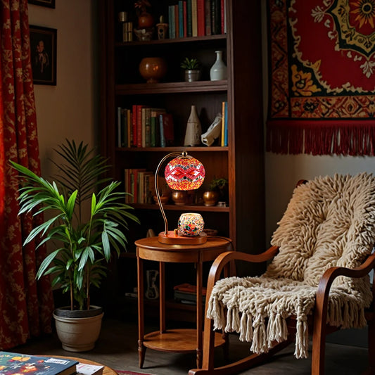 Bohemian style bedside lamp, 3 colors, hand-colored glass table lamp, retro, night light, decoration for living room and bedroom