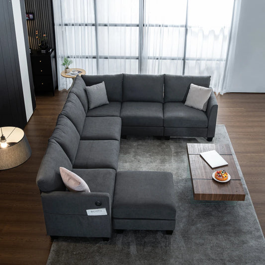 122.8" Luxury Modular L-Shaped Sectional Sofa, Large Cloud Couch w/ Ottoman, Modern Living Room Furniture Set, Soft Comfort