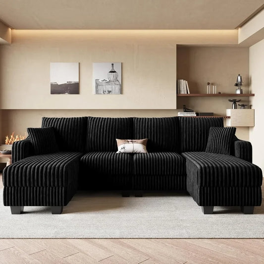 Corduroy U Shaped Couch with Reversible Chaises Sectional Couches for Living Room with Ottomans Customized Comfortable Sofa Set