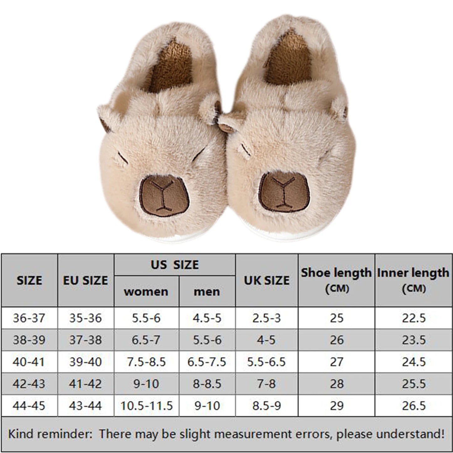 Capybara Cotton Slippers Women Men Winter Thermal Slippers Cute Cartoon Animals Shoes Home Indoor Non Slip Soft Plush Slippers