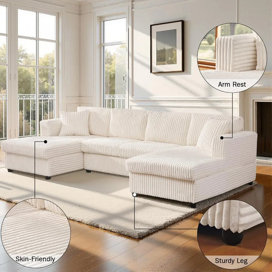 123" U-Shaped Sectional Sofa: Two L-Shape Chaise | 2 Cloud Couch Sectional with Two Pillows | Couches for Living Room,Customized