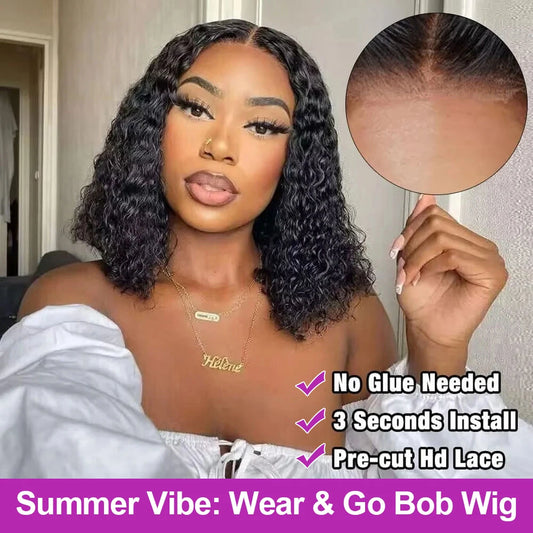 Short Curly Bob Wigs Human Hair 250% Glueless Brazilian Closure Frontal Wigs Without Glue Pre Cut Lace Wigs For Women On Sale
