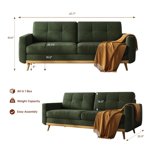 67.7-inch Mid-Century Modern Loveseat Sofa with Wooden Legs for Living Room, Bedroom, or Office