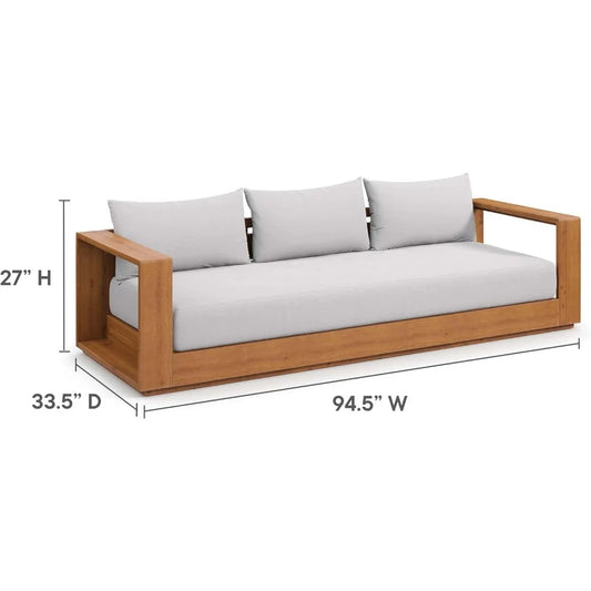 Tahoe Acacia Wood Outdoor Patio Sofa in Natural Light Gray with Weather-Resistant Cushions - Ideal as a Porch Couch or Sunroom