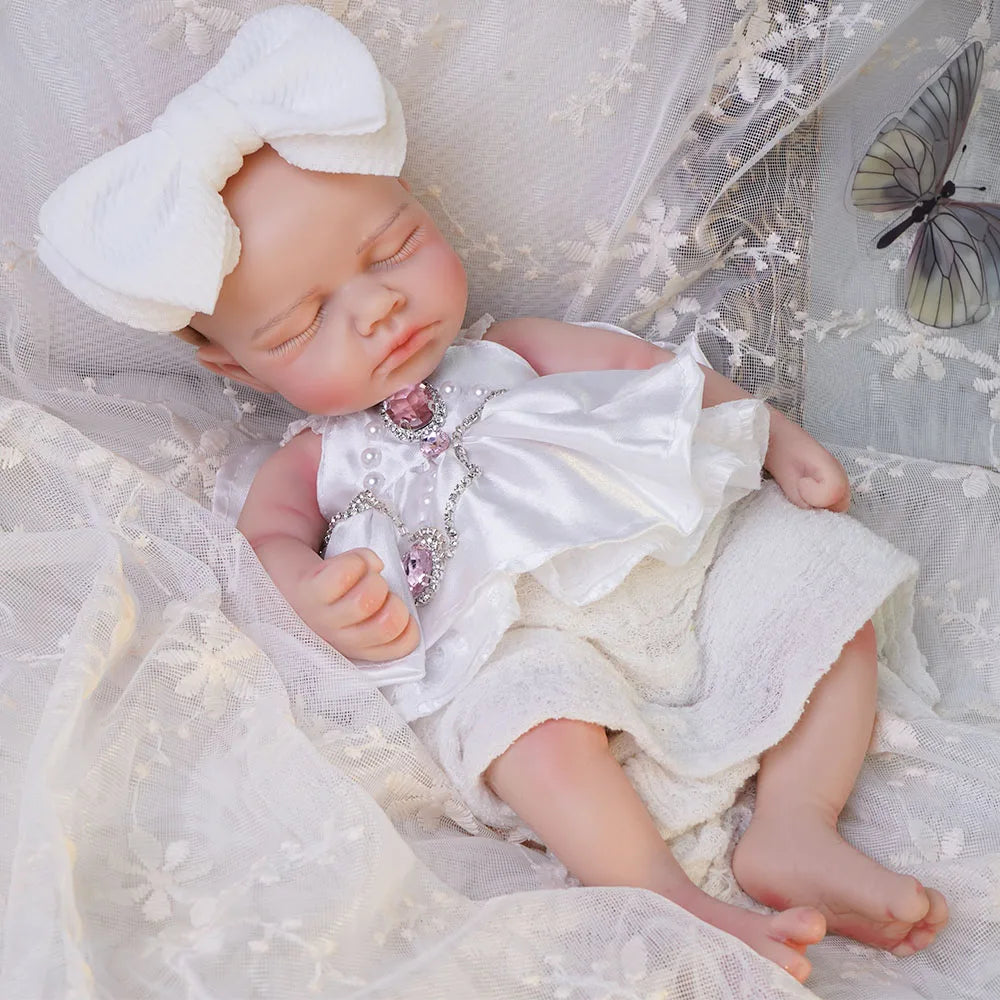30cm Realistic Silicone Reborn Baby Doll Sleeping Girl with Pacifier Hand Painted Details for Birthday Gifts Educational Accesso