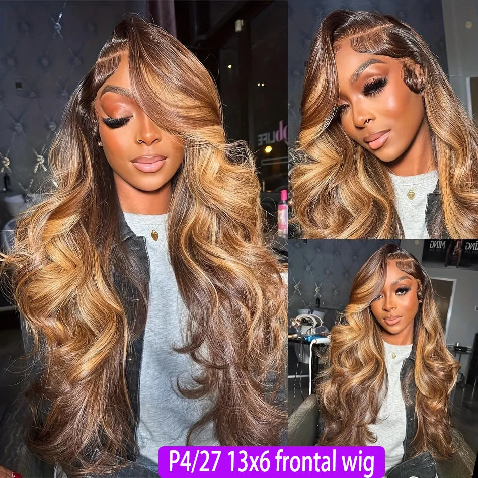 1b30 Black Brown Lace Front 13x4 Body Wave Wigs P427 Highlight Ombre 100% Human Hair 13x6 HD Lace Frontal Blonde Colored Wig