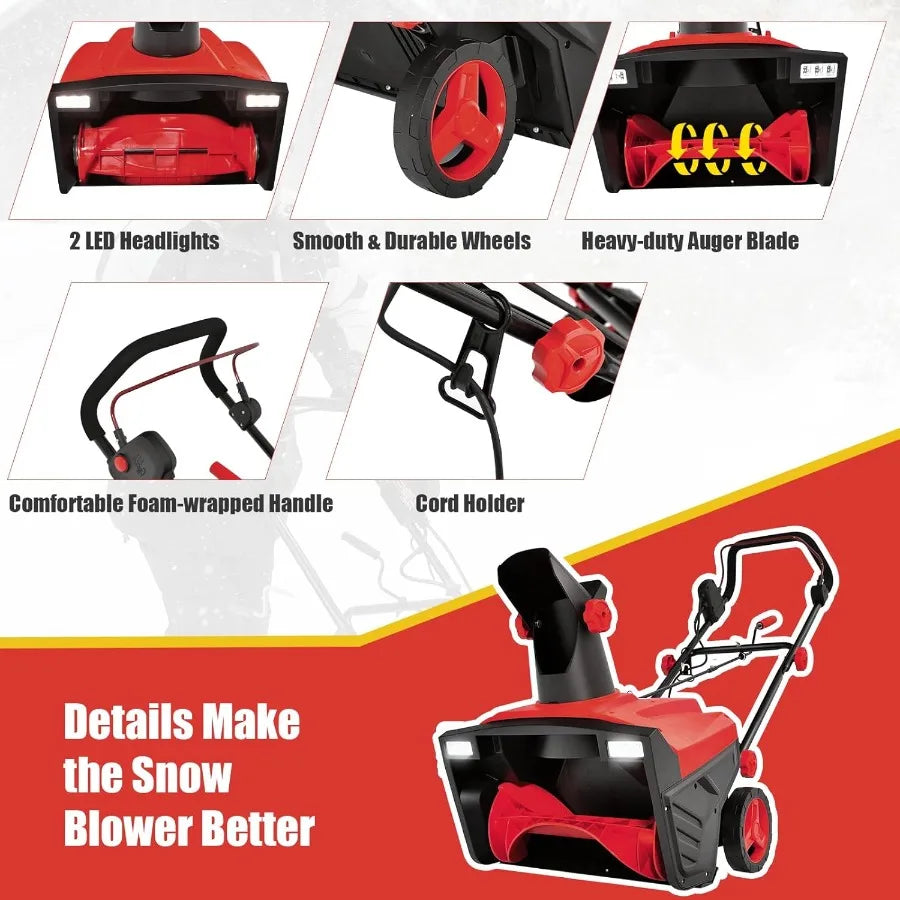 Electric Snow Blower 15 Amp 20-Inch Corded Electric Snow Thrower with LED Lights Adjustable Chute Snowblower with 30FT Throwing