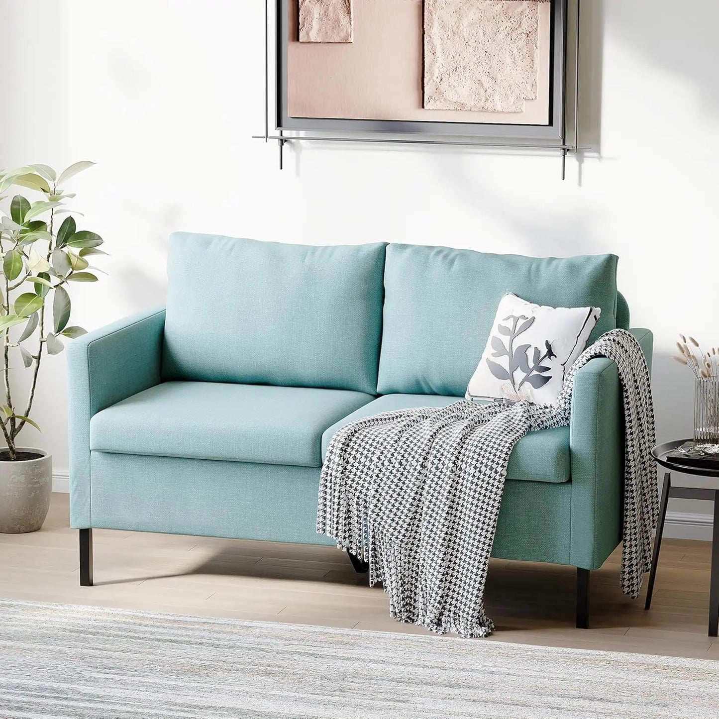 Modern Linen Fabric 2-Seater Mini Love Seat Sofa Couch 51" Width Customizable Small Living Room Upholstered Loveseat,Customized