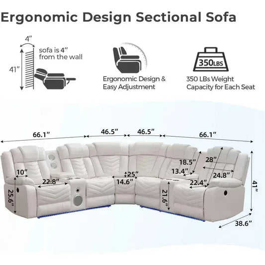RPD4-Power Recliner Sectional Sofa Couches with Bass Speakers Living Room.Leather Reclining Corner Sectionals Sofa Couch Sets wi