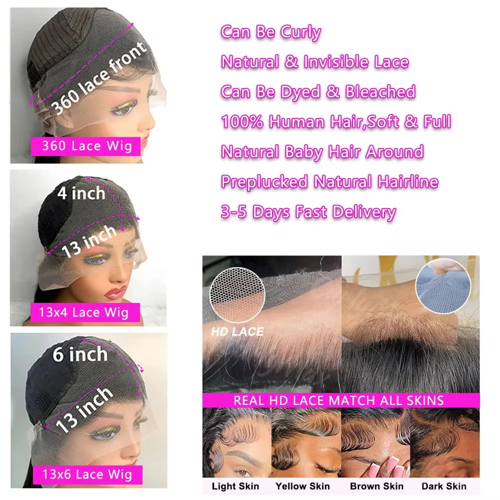 250 Density 13x4 13x6 Transparent Bone Straight 30 40 Inches Lace Front Human Hair Wigs Brazilian Frontal Wigs For Women