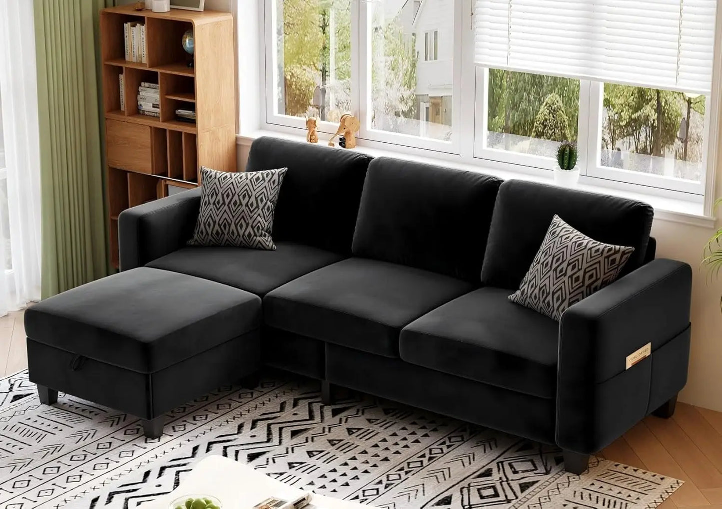 Sectional Couches for Living Room 78" Convertible L Shaped Couch with Storage Ottoman 3 Seater Modern Linen Fabric Sofas