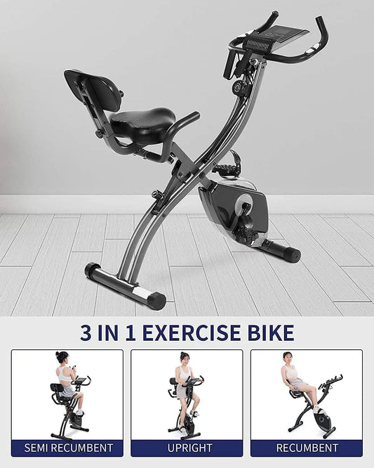 Exercise Bike Folding Magnetic Upright Stationary Bike with Pulse Sensor LCD Monitor Indoor Cycling Bike Stationary Bike