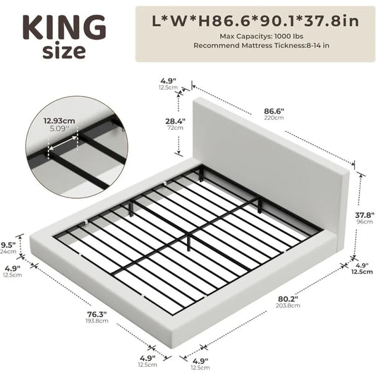 Cloud Upholstered King Bed Frame with Headboard, 5 Inch Foam Padded Platform, No Box Spring, Easy Assembly,Customized