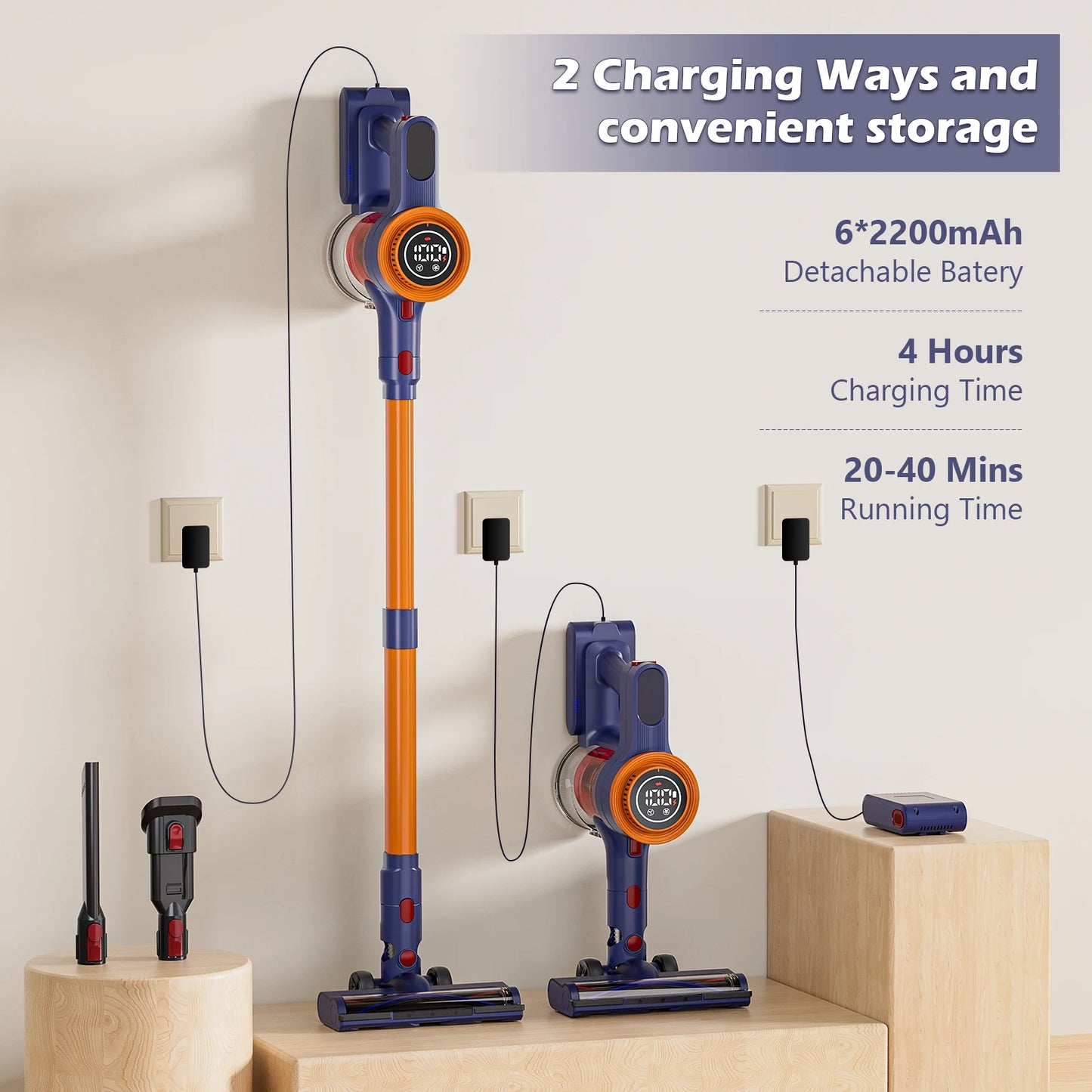New LED Cordless Upright Vacuum Cleaner, 35Kpa Ultra Lightweight Stick Vacuum for Carpet, Hard Floor, Car, Pet Hair
