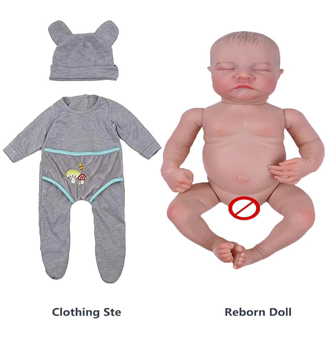 Risbecko 43CM Levi Newborn Baby Doll Reborn Sleeping Soft Silicone Flexible 3D Skin Tone with Visible Veins Hand Paint Hair Doll
