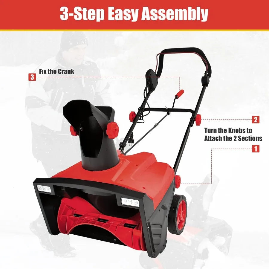 Electric Snow Blower 3190 RPM 20W Corded Snow Thrower w/ 15 AMP Motor 180 Rotating 30 FT Throwing Chute Dual LED Lights HDPE We