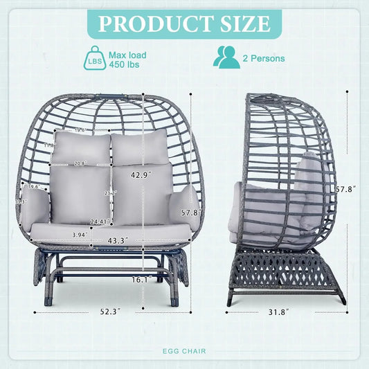 2025 HotOutdoor Double Egg Chair Patio Chairs - 500lbs Capacity For 2 Person, Oversized Wicker Rocking Glider Chair With Steel S