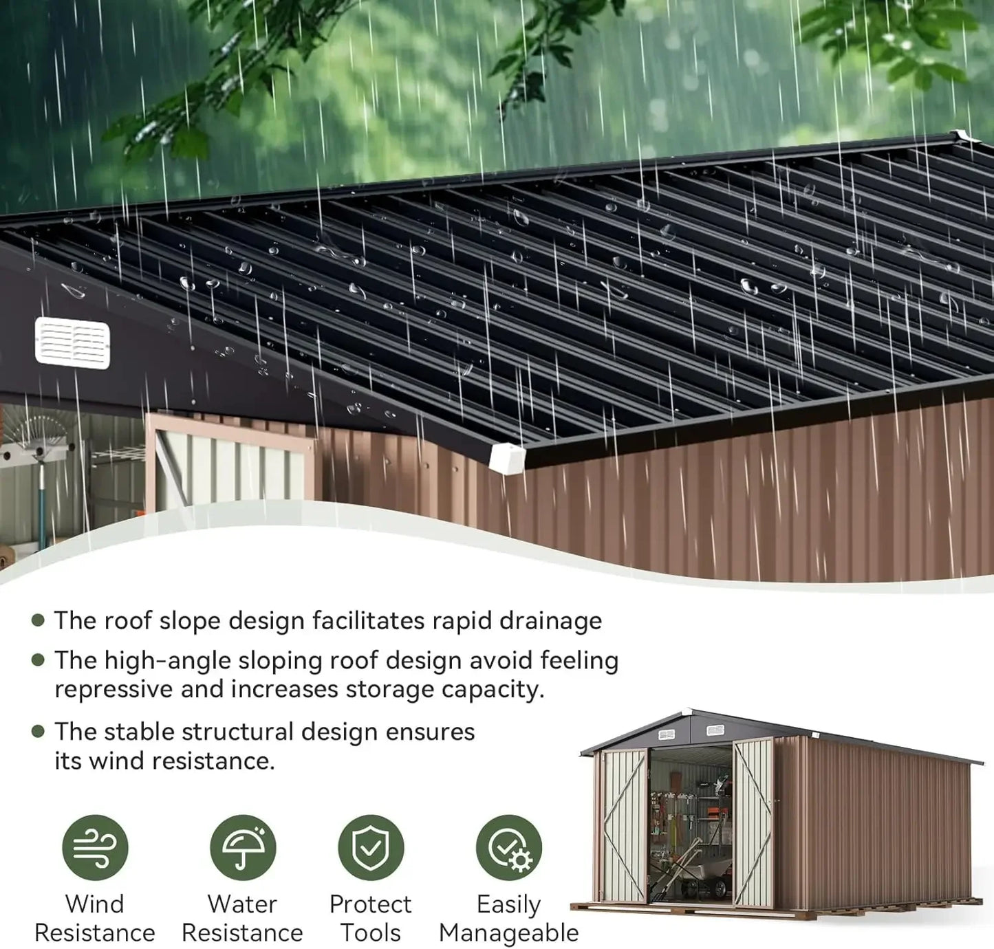 10 x 12FT Outdoor Storage Shed with Double Hinged Large Door Utility Garden Shed with Lockable Door & Sloped Roof