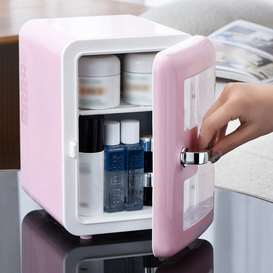 iceBlue Viewing Window Mini Fridge 4L/6Can Makeup Drink Dual-use Cooler Warmer Refrigerator for Camping Car Home Dormitory Gift