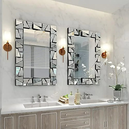 Decorative Wall Mirror 36" x 24" with Uneven Glass Frame Beveled Edge Environmentally-friendly Large Modern Mirror Bathroom