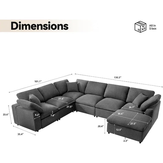 Modular Sectional Sofa Modern Oversized Cloud Couch with Movable Ottoman 7 Seater L-Shaped Sofas Comfy Couches for Living Room S