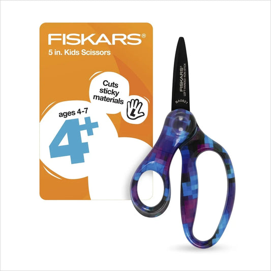 2 Pack Left-Handed Kids Scissors 5 Inch Non-Stick Pointed Tip Ergonomic Design Classroom Crafting Safe Cutting