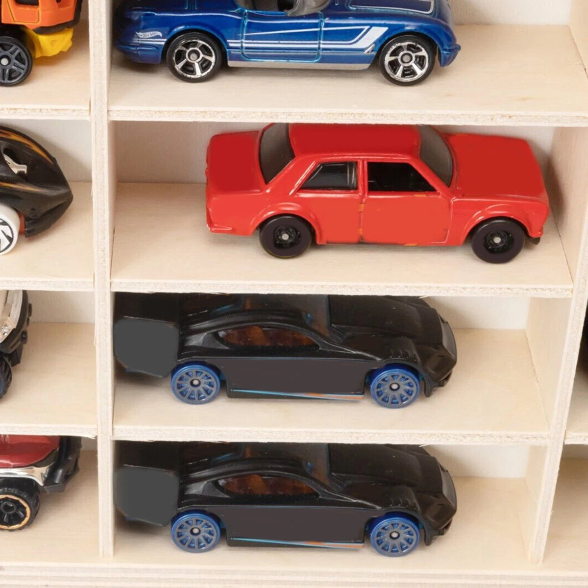 60 Grid Wood Display Shelf Toy Storage Wall Mounted Solid Wood Car Model Storage Box With A Pair Of White Traceless Nails