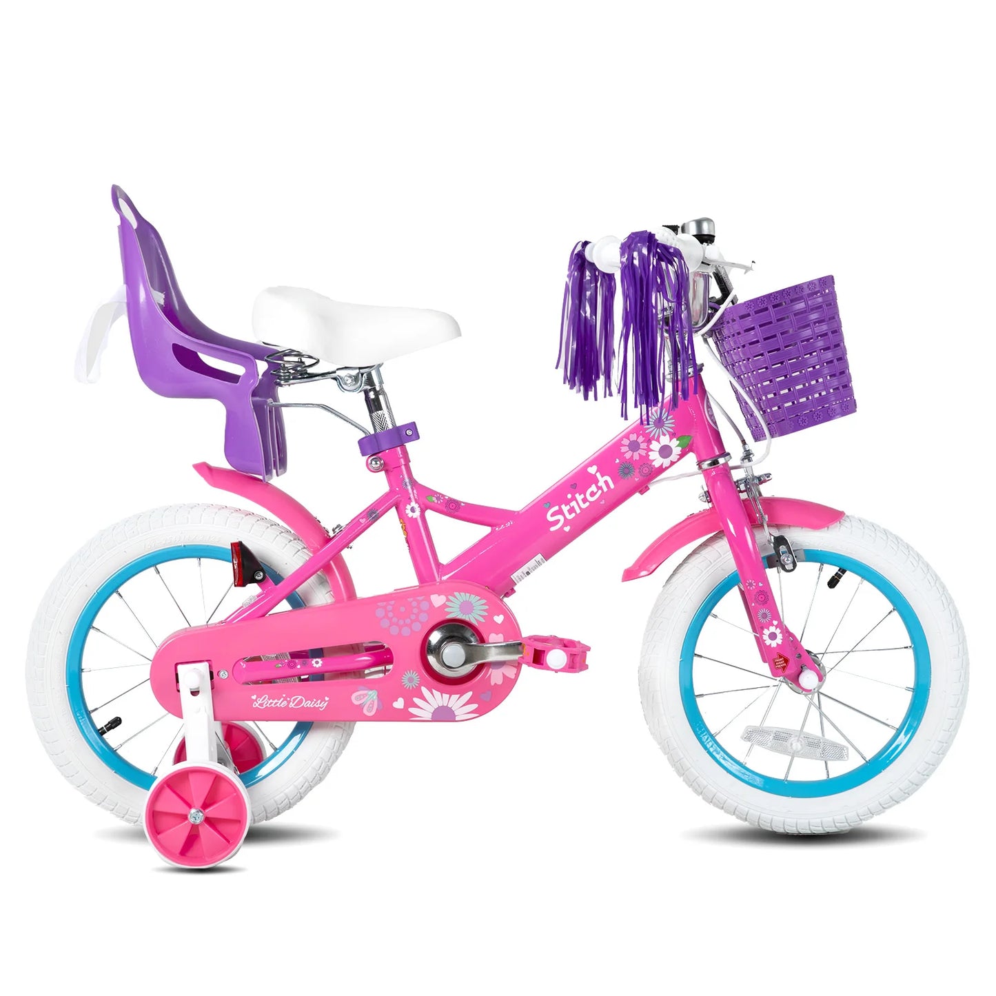 STITCH Little Daisy Kids Bike for Girls Ages 2-7 Years, 12 14 16 Inch Girls Bikes with Doll Bike Seat & Streamers