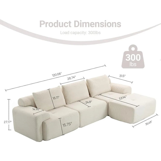 Fefances L-Shaped Sectional Couches for Living Room with Memory Foam & Steel Frame - No Assembly Convertible Sofa Bed, Modular