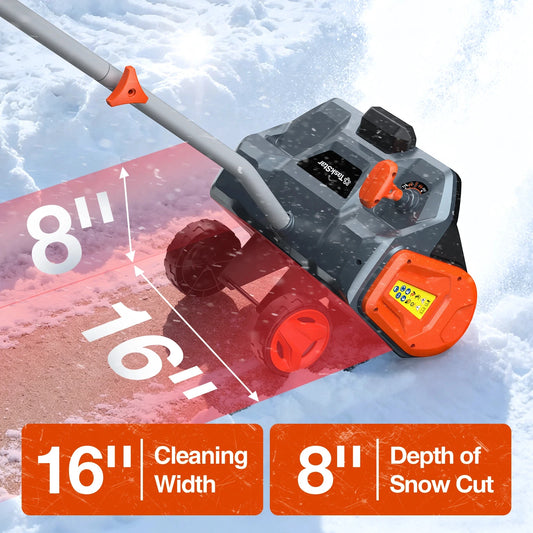 TaskStar 40V 2*5.0Ah Batteries Powered Electric Snow Shovel with Wheels&LED&Directional Plate 16.5x8-inch Brushless Snow Blower