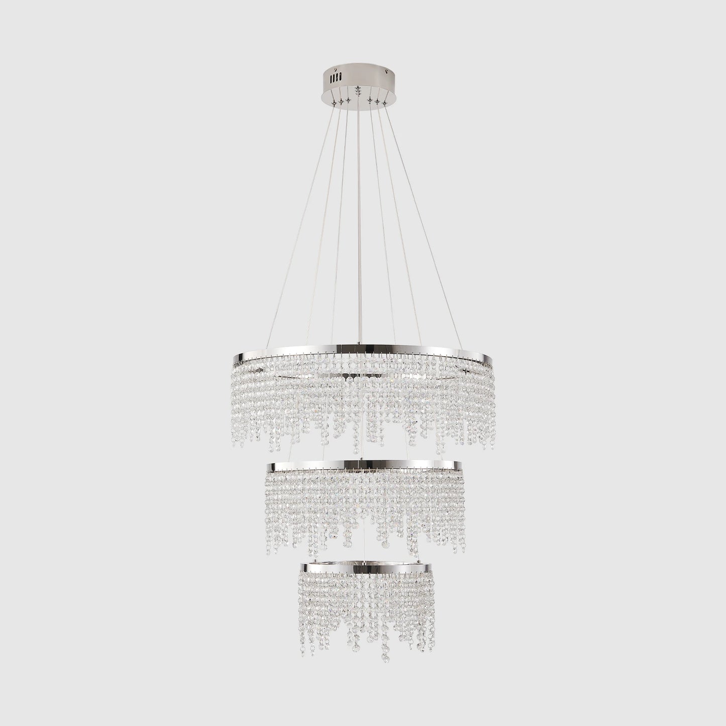 23.6-inch Crystal Chandelier, Dimmable Led Ceiling Lamp, Adjustable Color Temperature 3000K/4000K/6000K, Height Adjustable, Luxury Round Chandelier, Suitable for Living Room, Dining Room, Bedroom