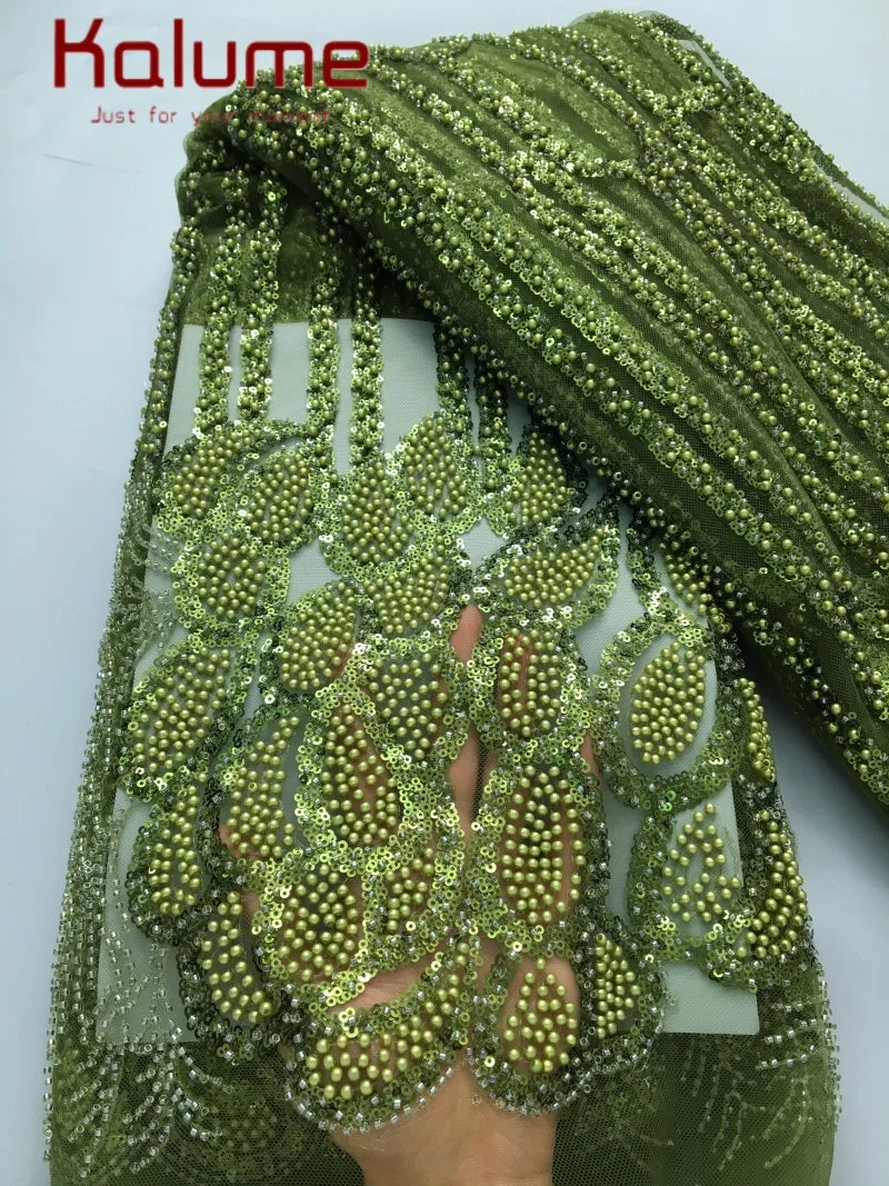 Kalume Lace 2025 African Beaded Tulle Lace Fabric Soft High Quality Mesh Net Lace Fabric with Sequins For Sewing Wedding F4500