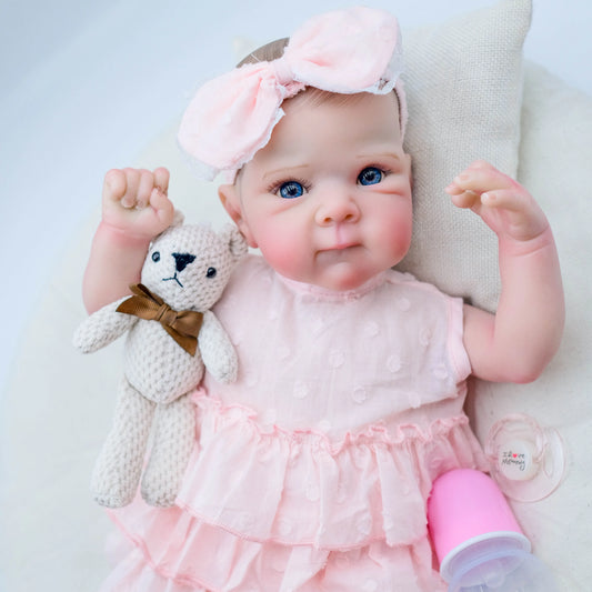 1pc 18-inch Reborn Bettie Doll, pink, vinyl, with soft touch, handcrafted, including veins and authentic details rooted