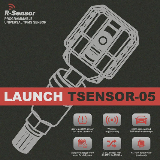 2025 LAUNCH X431 TSENSOR-05 TPMS Sensor 315MHz/433MHz TPMS Sensor Tire Repair Tool 100% Programmable Tire Sensor Works with X431