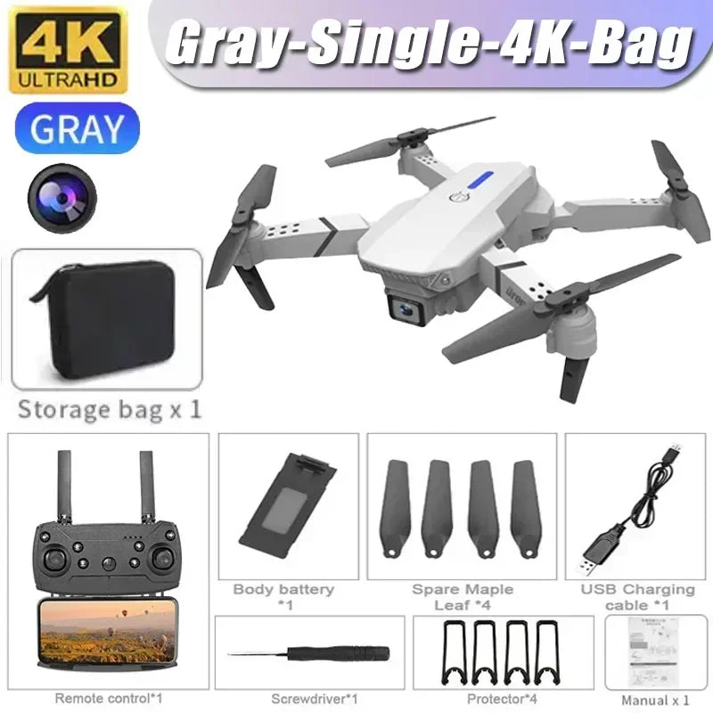 New E88 RC Drone 4K Professinal With 1080P Wide Angle Dual HD Camera,Foldable RC Helicopter WIFI FPV Height Hold Gifts Toys 