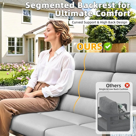 Aluminum Patio Furniture Set, High Back Outdoor Sectional Sofa, 4 Pieces Modern Conversation Sets for Porch, Balcony, Garden