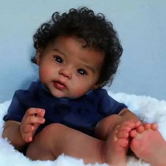 20 Inch African American Doll Raven Dark Skin Reborn Baby Doll Finished Newborn With Rooted Hair Handmade Toy For Gift