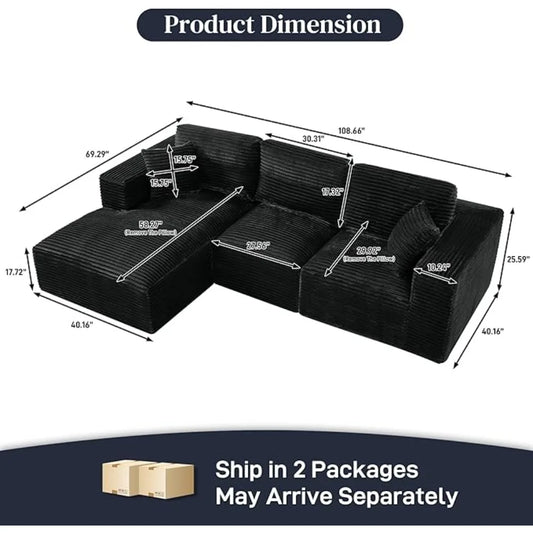 108" Comfy L Shaped Sectional Couches, Modular Sectional Sofa Boneless Cloud Couch for Living Room, Modern Deep Seat Cozy