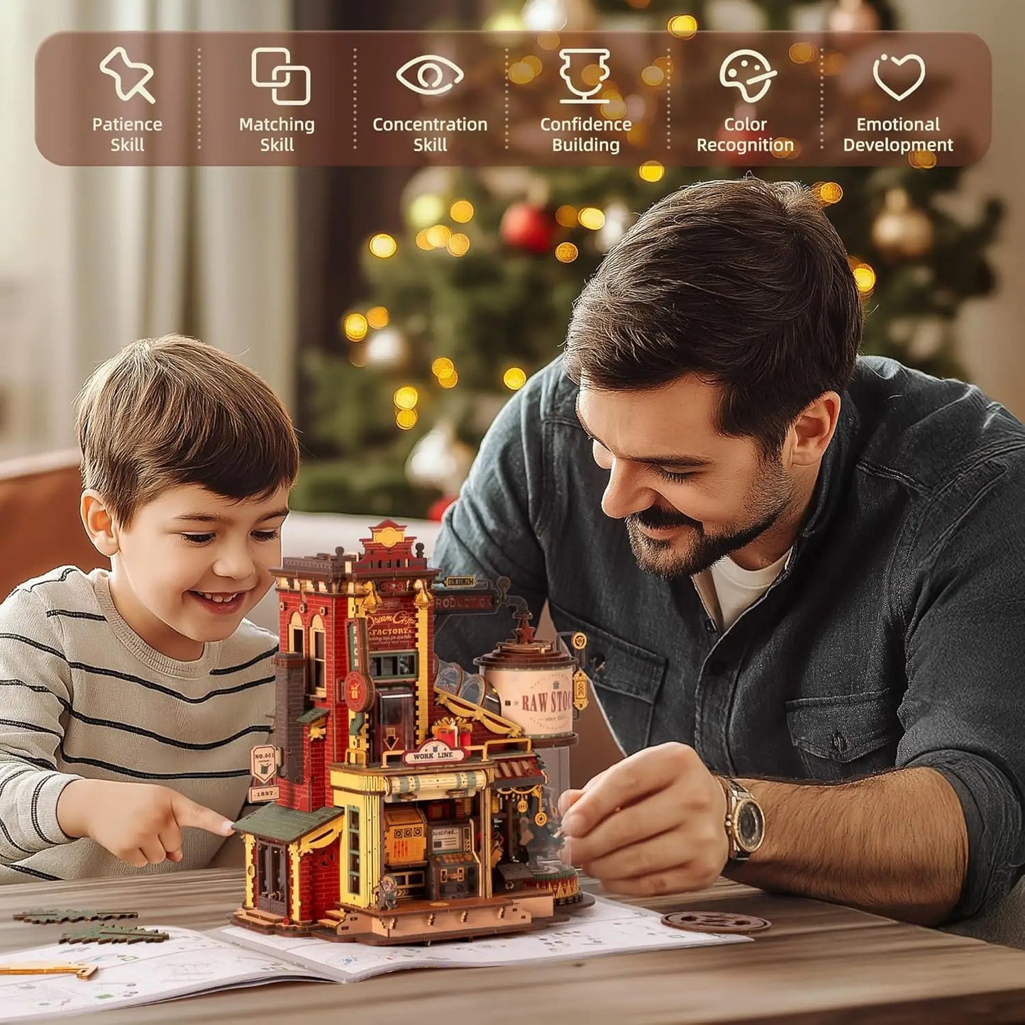 Robotime Rokr Wooden Music Box Christmas Dream Gift Factory 3D Wooden Puzzles Wooden Model Kits Build Best Gifts for Kids Adults