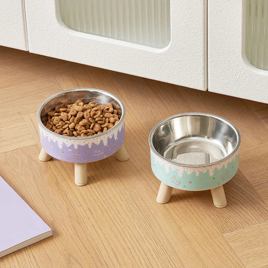An ice cream pet bowl Colorful feeding and water cat bowl Fashion cartoon design dog bowl Pet high-legged neck bowl