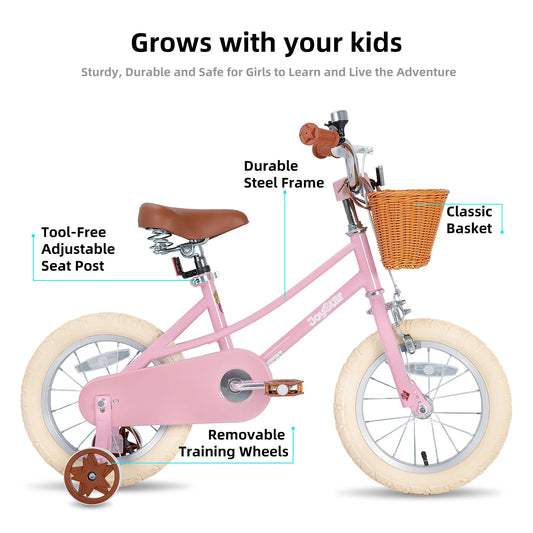 JOYSTAR Retro Style Girls Bike for 2-12 Years Kids, 12 14 16 Inch Kids Bike with Training Wheels, 20 Inch with Kickstand, Pink