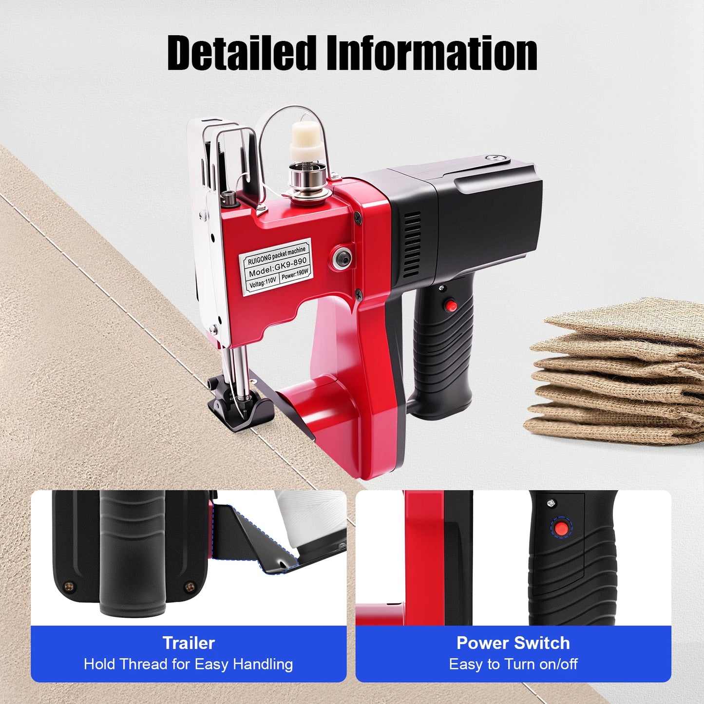 Portable Electric Bag Sewing Machine (110V), 1800 RPM Copper Motor & 2 Secant Modes, Fit Thick/Thin Materials
