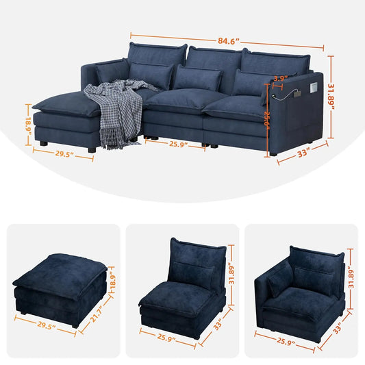 L Shaped Couch Sectional Sofa Comfy Cloud Couch for Living Room, Deep Seat Modular Sectional Sofa with Padded, Customized