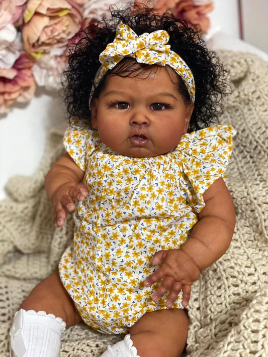 1PC 22 "Reborn doll, hand root curls, anime and fantasy inspiration, black skin, manga theme, yellow costume,