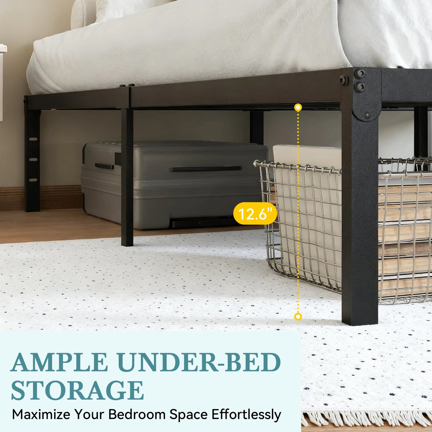 HOOMIC 14" Twin/Full/Quen/King Metal Platform Bed Frame with Storage Space, No Box Spring Needed, Easy Assembly