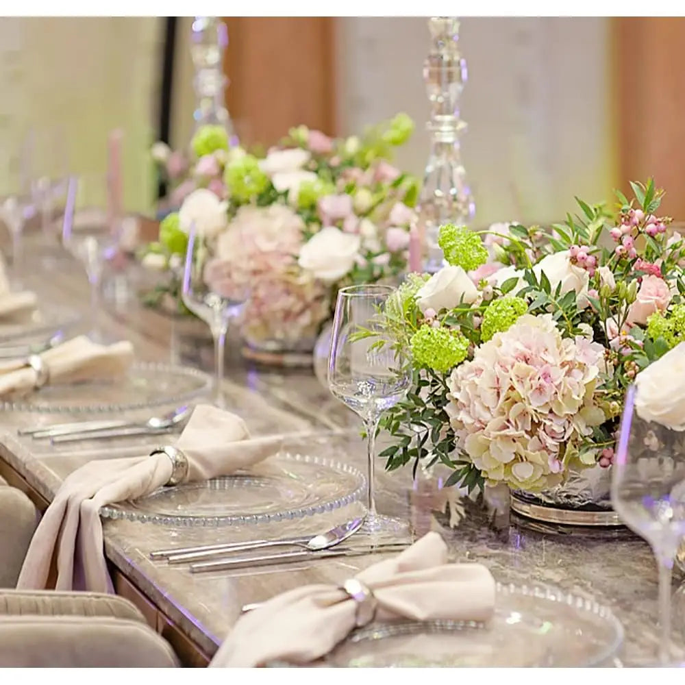 12 Pa Clear Plastic Charger Plates With Bead Rim, 13 H Plastic Round Serving Plates Decor Dinner Plates For Party Wedding