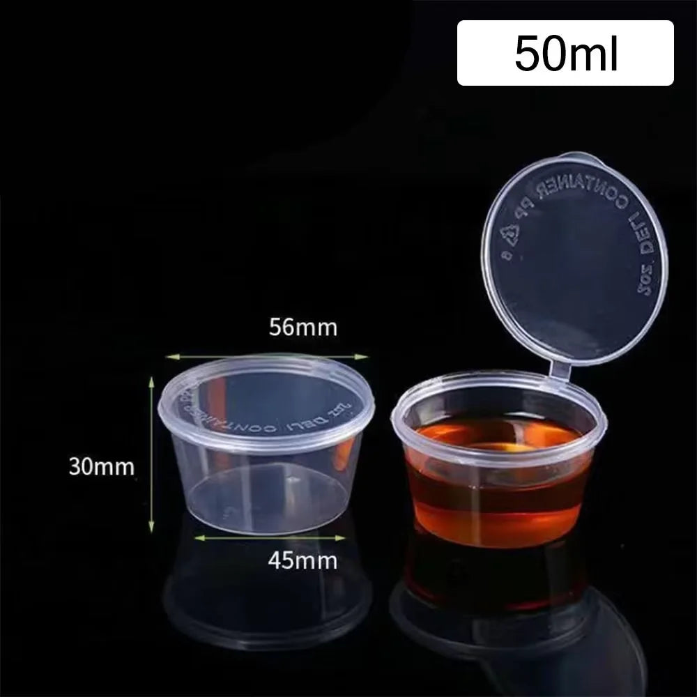 50-200pcs Clear Plastic Sauce Jars with Lids Small Sauce Cup Disposable Food Containers Sauce Pots for Kitchen Food Storage