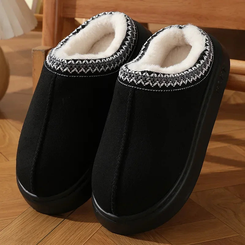 2025 Winter Home Cozy Fluffy Platform Slippers for Women Plush Warm Cotton Non Slip Indoor Unisex Shoes
