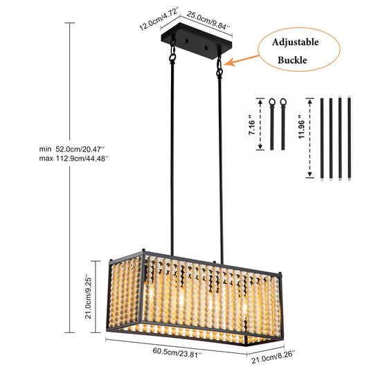 40W Wood Beaded Chandelier 110V Ceiling Mounted 4-Light Wood Beaded Chandelier Illumination 53.82-161.46ft²